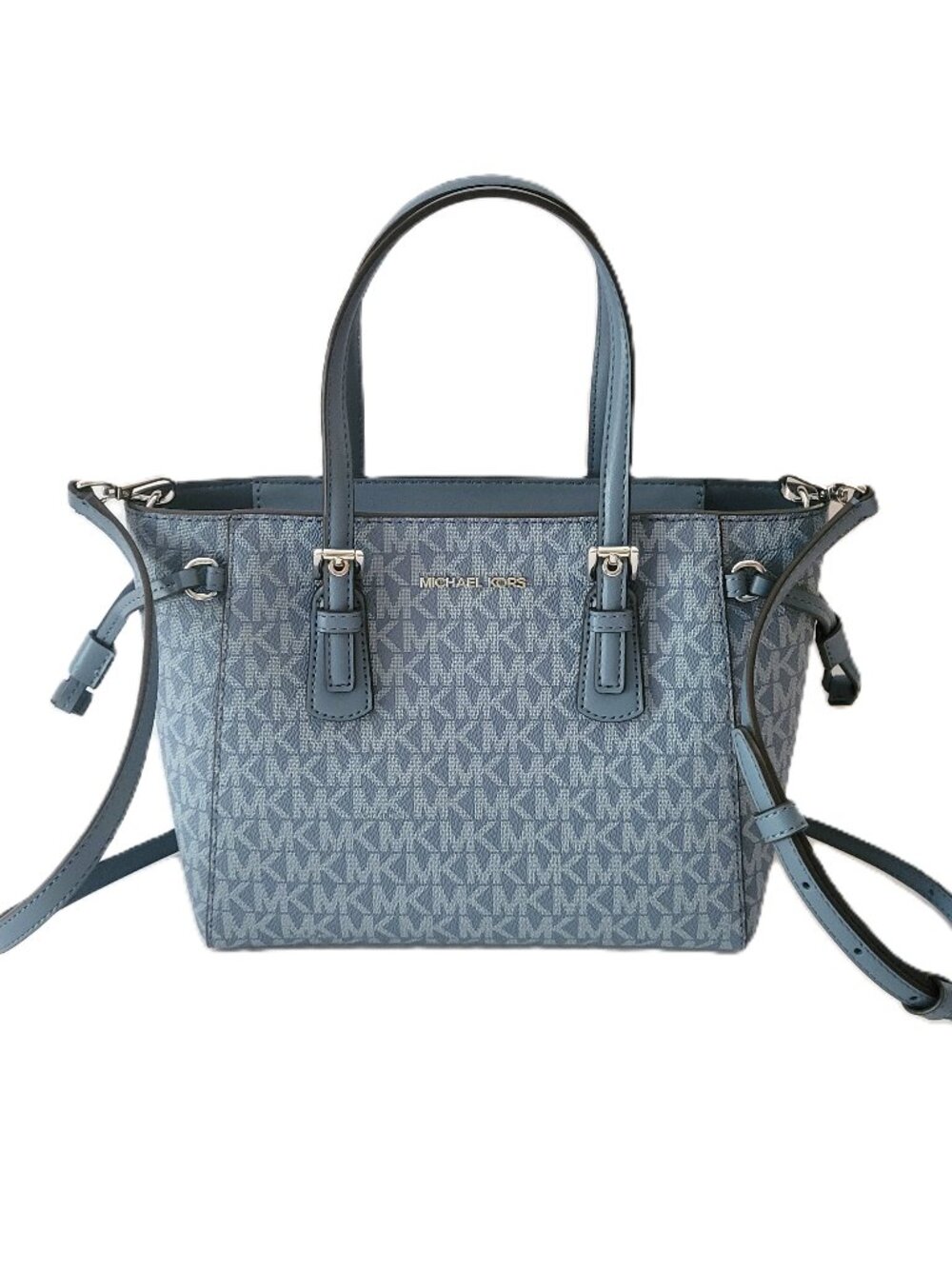 Michael Kors Voyager XS Convertible Top Zip Tote Crossbody Handbag MK Denim